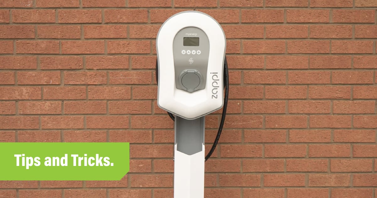 Tips and tricks heading over a photo of an outdoor electric vehicle charger