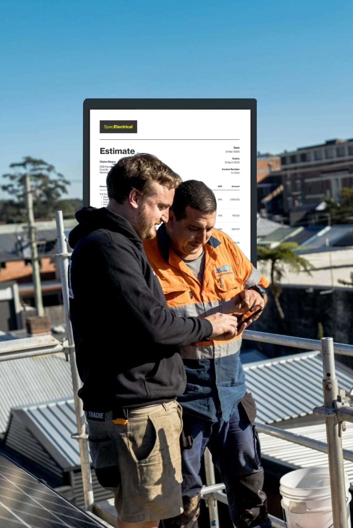two tradespeople on a roof
