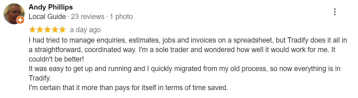A five star google review