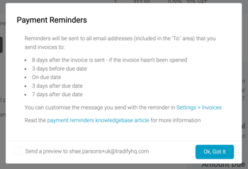 payment reminders tradify invoice