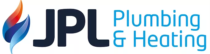 JPL Plumbing & Heat logo with blue to red flame